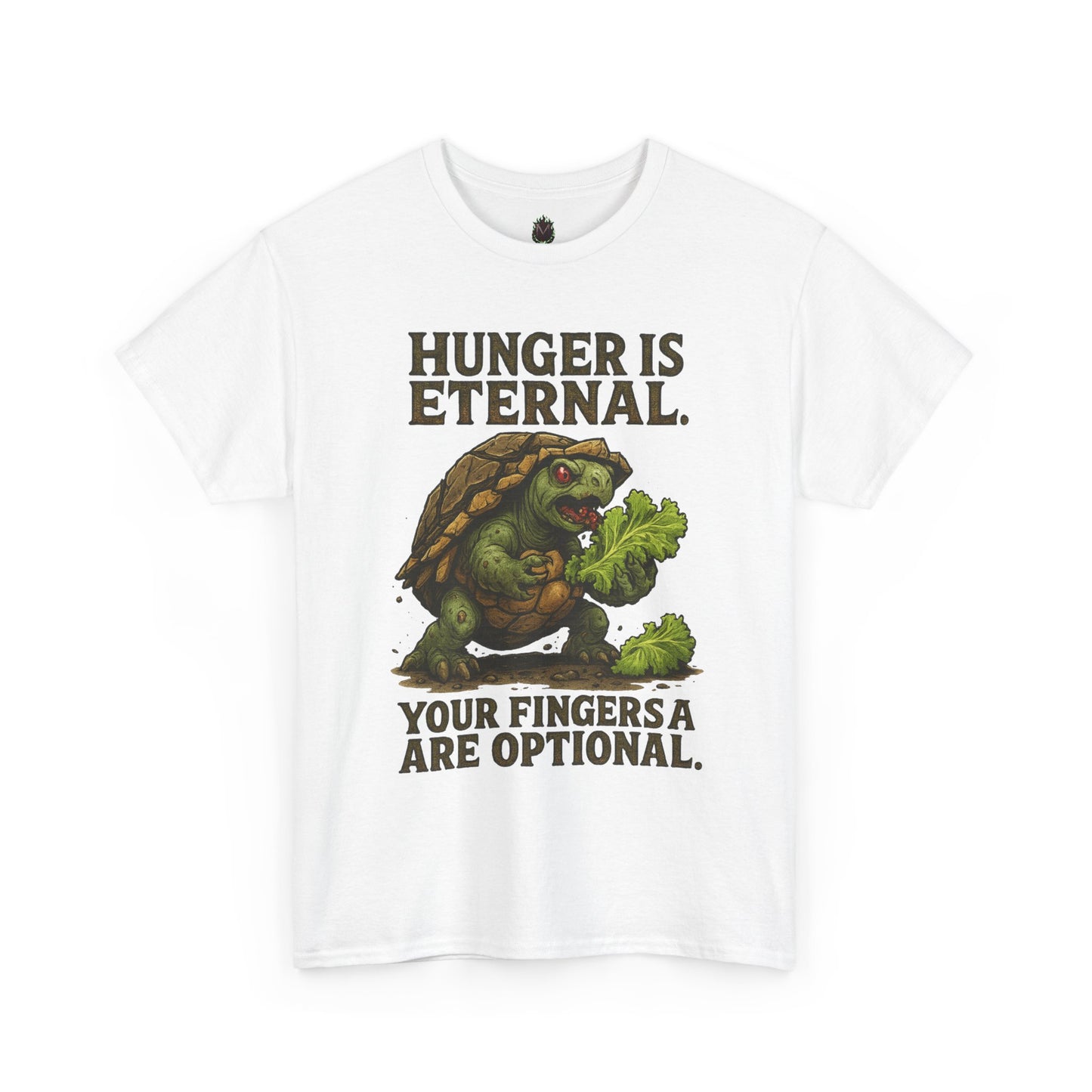Hunger Is Eternal turtle eating fingers T-Shirt | Horror humor