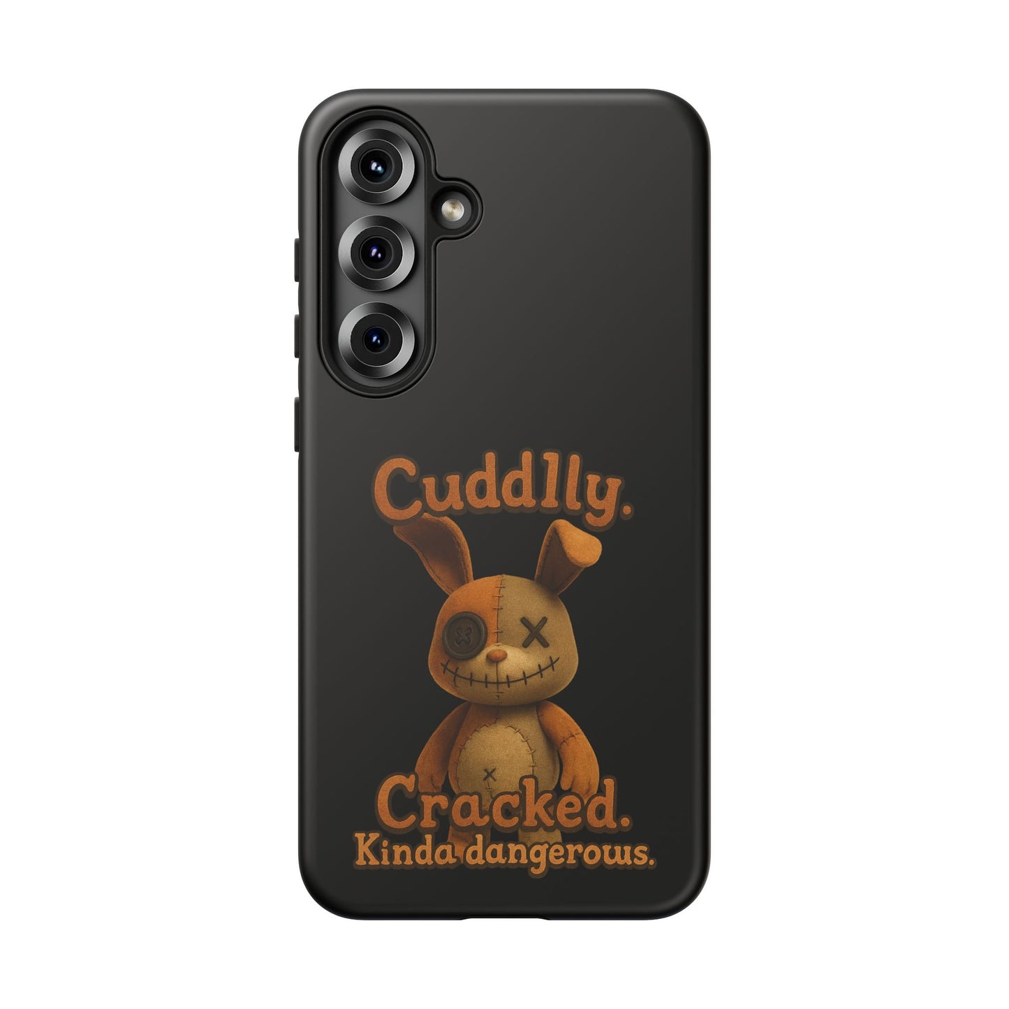 Phone Case — "Cuddly. Cracked. Kinda Dangerous." Cute Creepy Bunny Protective Case