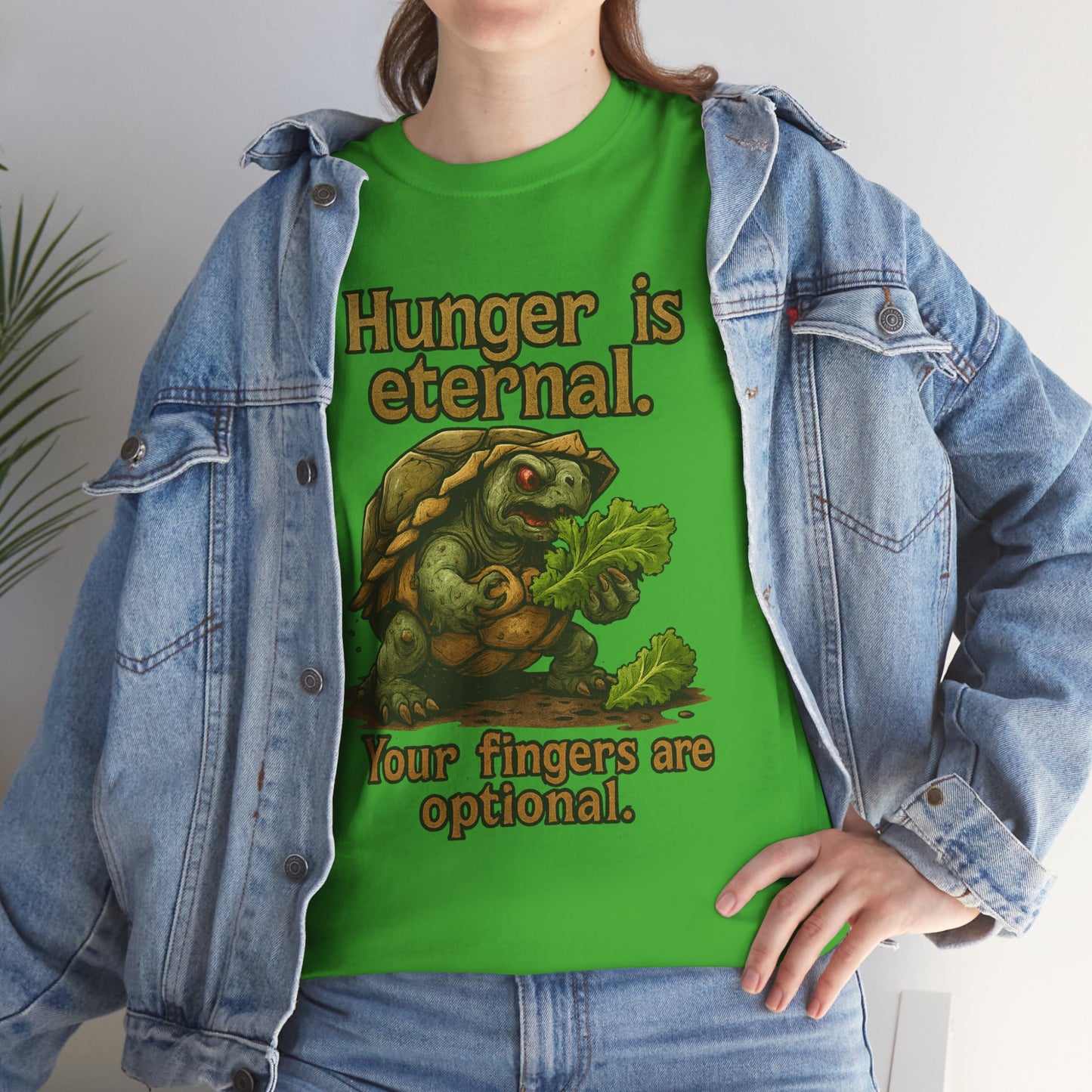 Hunger Is Eternal turtle graphic tee | Funny monster eating carrots T-Shirt