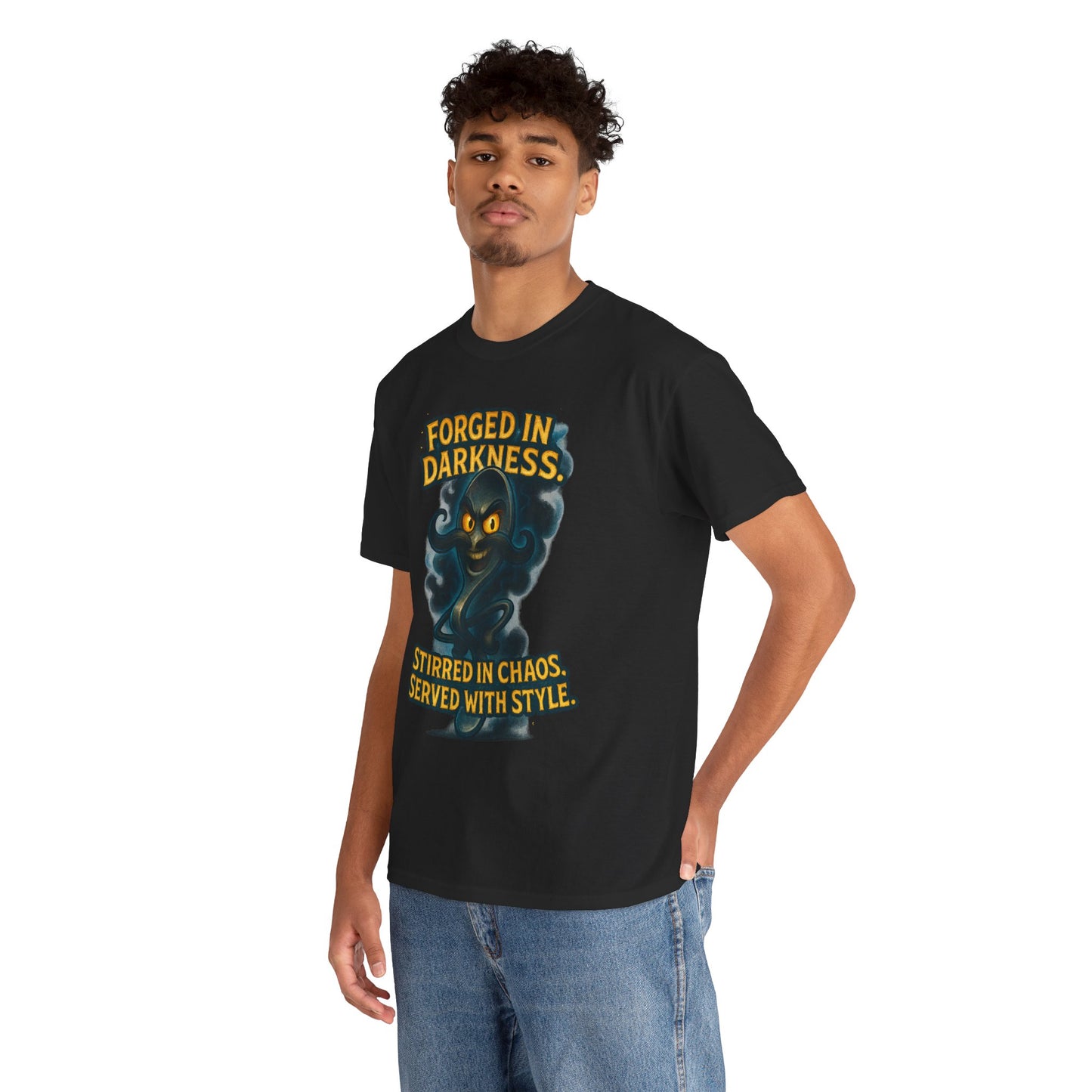 Forged in Darkness cat spirit T-Shirt | Stirred in Chaos illustrated tee