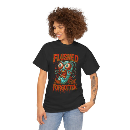 Flushed But Not Forgotten – Blood Red Letter Horror Tee