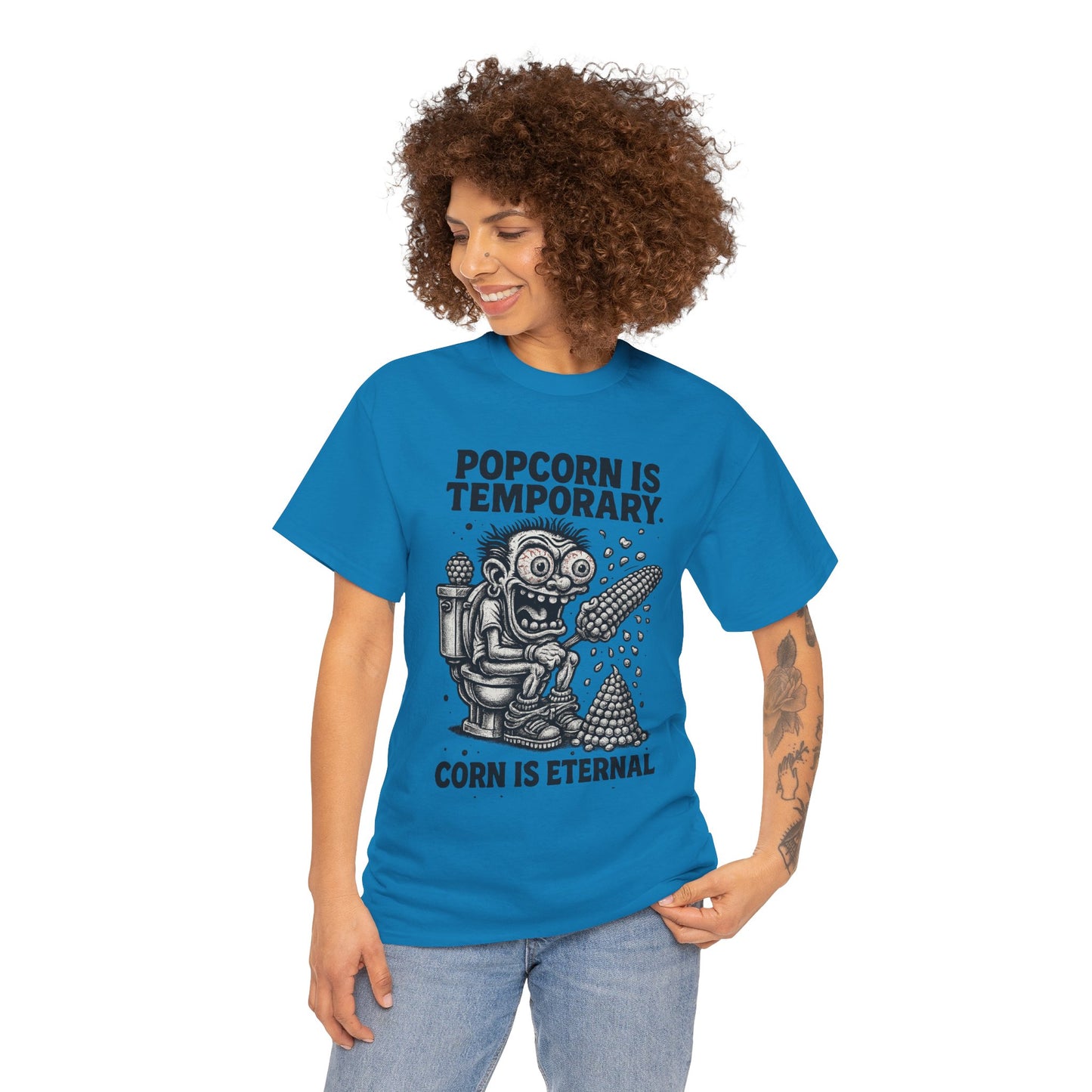 Popcorn Is Temporary Corn Is Eternal T-Shirt | Retro Skull Corn Design