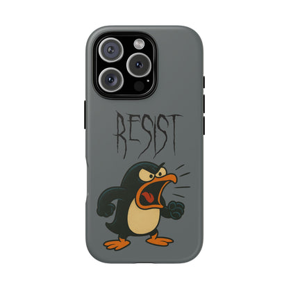 Resist Angry Penguin Phone Case — Protective iPhone Case with Bold Cartoon Design