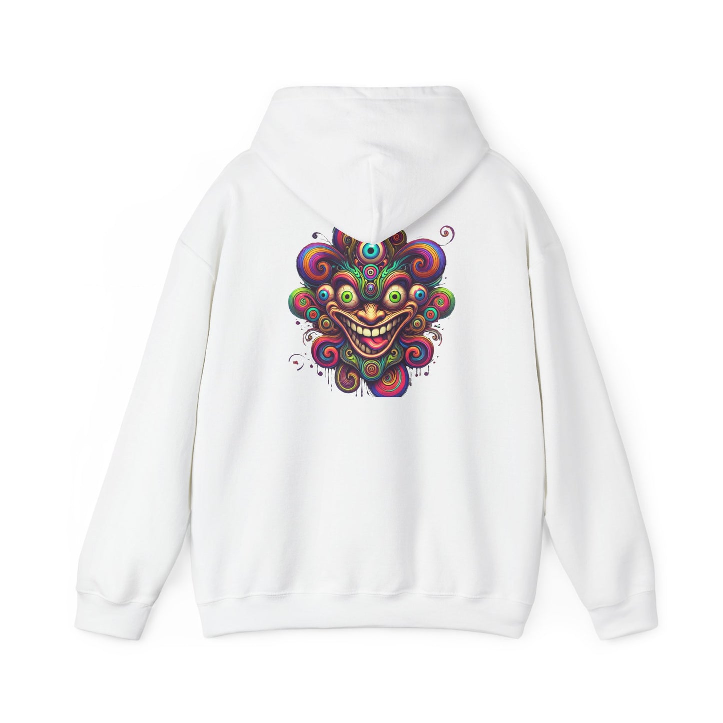 Psychedelic Smiling Jester Hoodie – Colorful Trippy Festival Sweatshirt