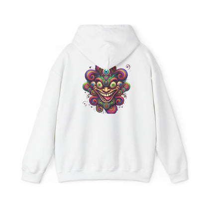 Psychedelic Smiling Jester Hoodie – Colorful Trippy Festival Sweatshirt
