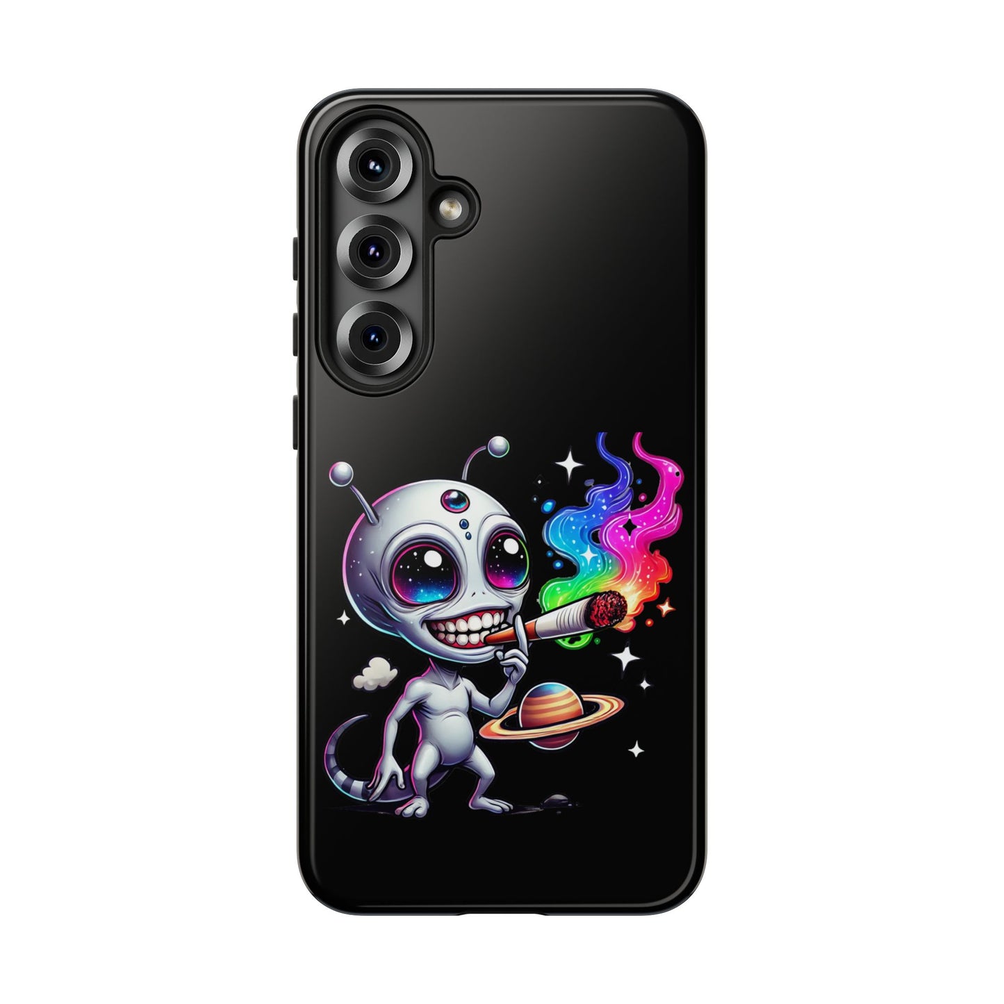 Alien Smoking Rainbow Galaxy Phone Case — Cute Cosmic Art Tough Case