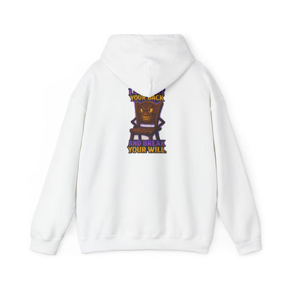 Horror Throne Hoodie — 'I’ll Watch Your Back and Break Your Will' Graphic Pullover