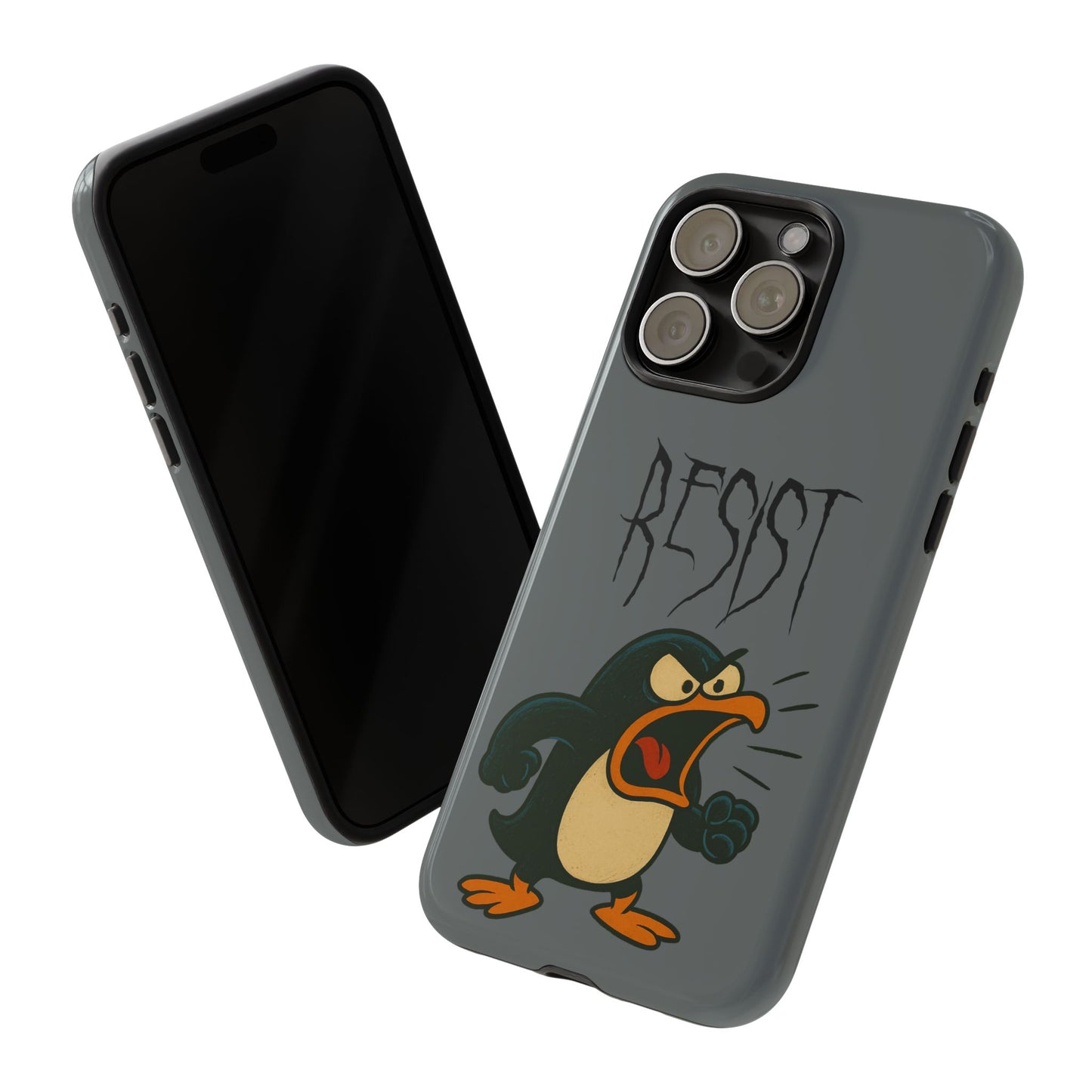 Resist Angry Penguin Phone Case — Protective iPhone Case with Bold Cartoon Design