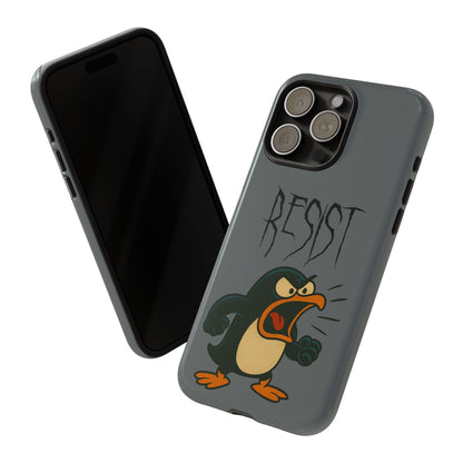 Resist Angry Penguin Phone Case — Protective iPhone Case with Bold Cartoon Design