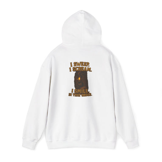 Horror Broom Hoodie – "I Scream, I Smile in the Dark" Graphic Sweatshirt