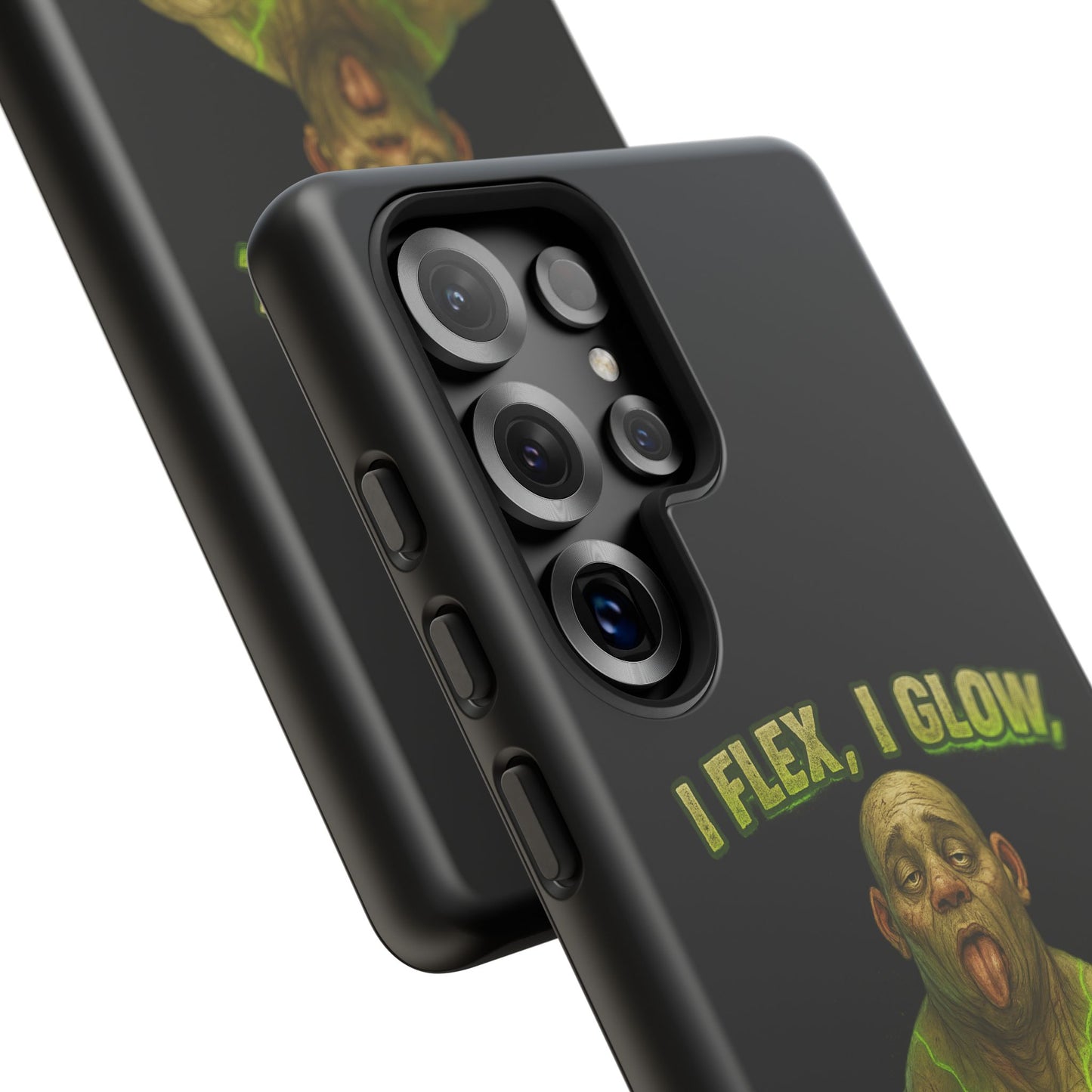 Funny Glow Gym Phone Case — "I Flex, I Glow" Humorous Bodybuilder Design