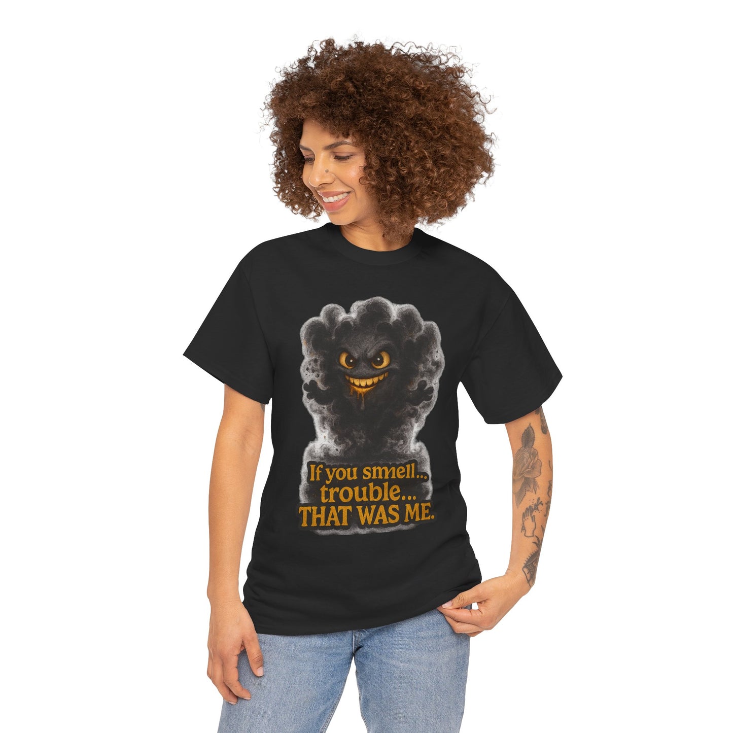 Mischievous Smoke Monster If You Smell Trouble T-Shirt | Funny Graphic Tee