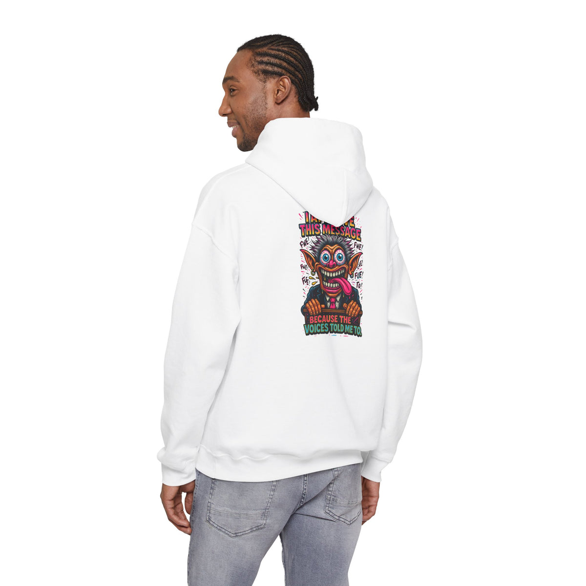 Hoodie — "I Did This Because the Voices Told Me to" Retro Horror Graphic