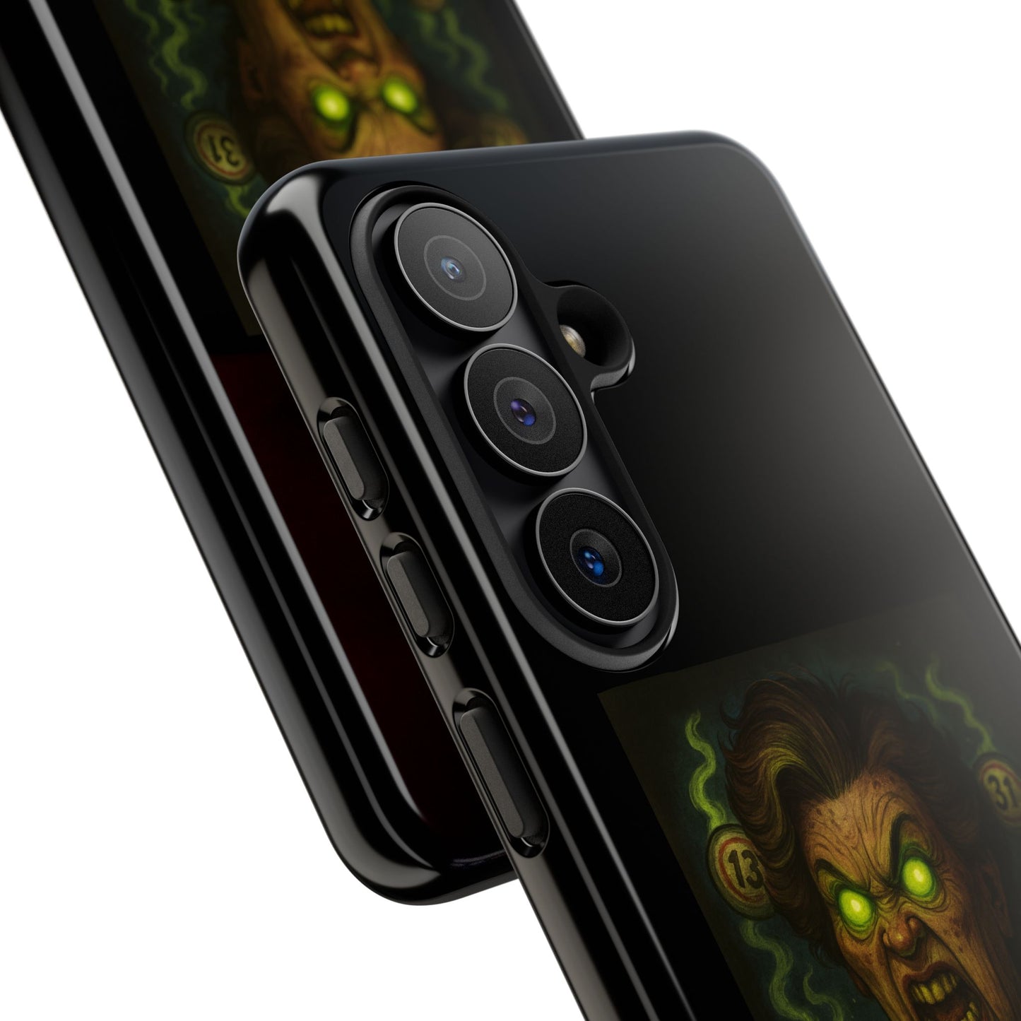 Horror Phone Case — "Eyes Glowing, Balls Rolling — Your Luck Is Doomed"