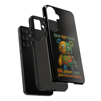 Phone Case — 'One Eye Sees, The Other Sees Your Browser History' Patchwork Bear Design