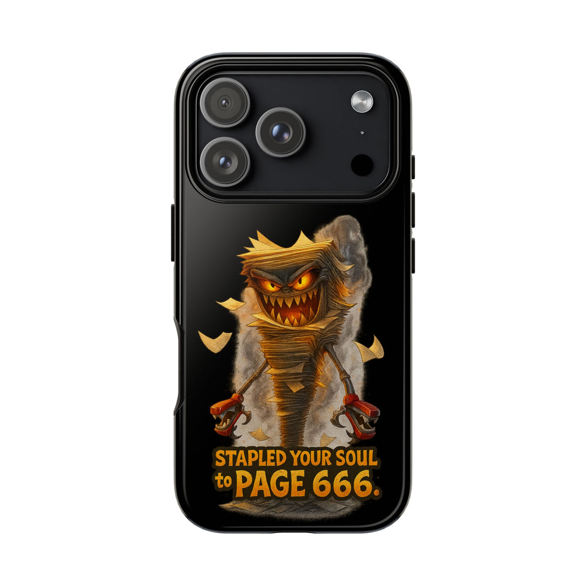 Phone Case — Halloween Mummy Creature “Stapled Your Soul to Page 666” Horror Design