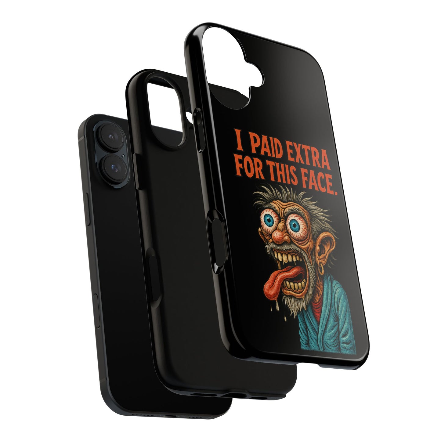 Funny ‘I Paid Extra For This Face’ Phone Case — Retro Horror Cartoon Design