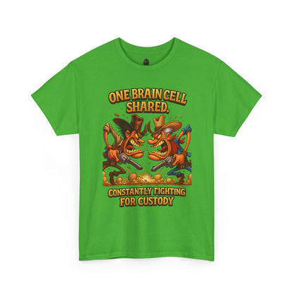 One Brain Cell Shared Custody T-Shirt | Funny Cartoon Foxes Fighting