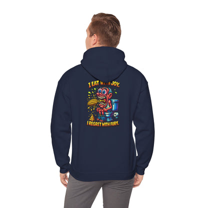 Toilet Trouble Hoodie — “I Regret With Fury” Graphic Hooded Sweatshirt