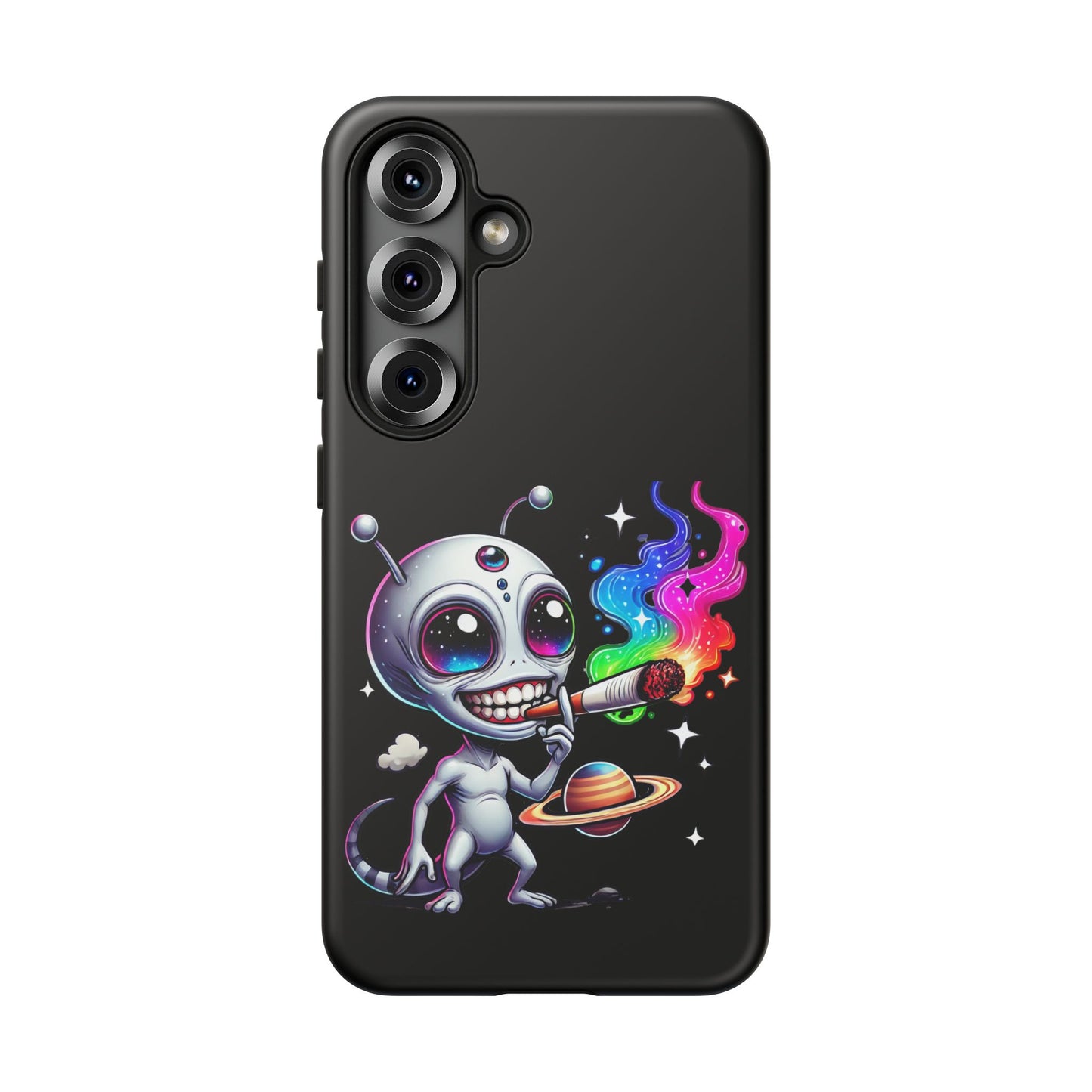 Alien Smoking Rainbow Galaxy Phone Case — Cute Cosmic Art Tough Case