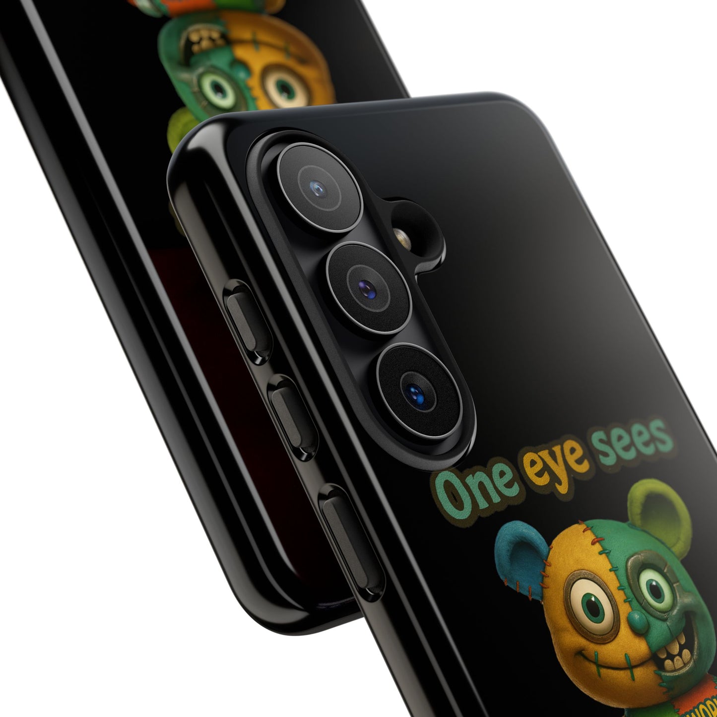 Phone Case — 'One Eye Sees, The Other Sees Your Browser History' Patchwork Bear Design