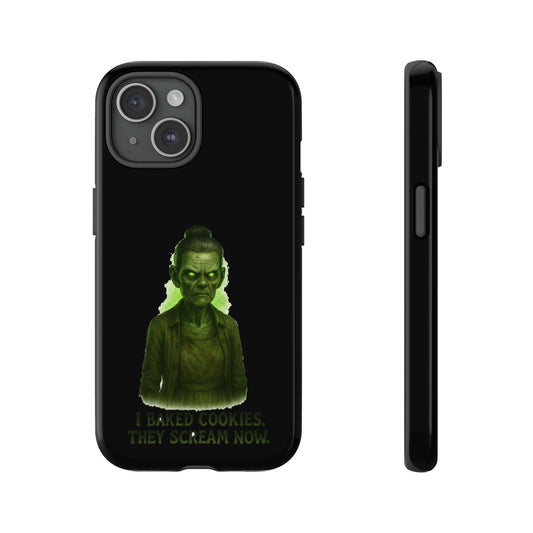 Spooky Green Ghost Phone Case — "I Baked Cookies, They Scream Now" Horror iPhone Cover
