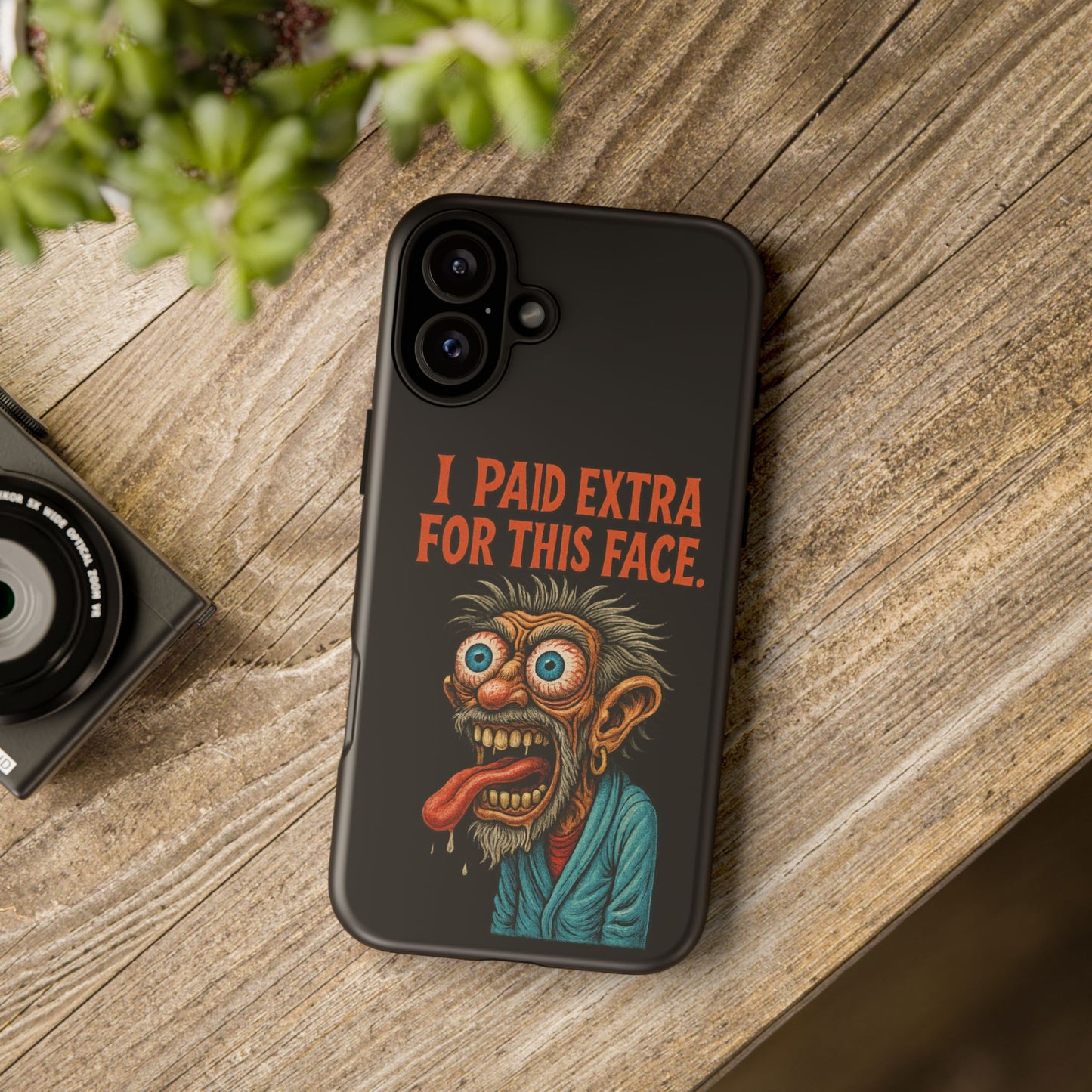 Funny ‘I Paid Extra For This Face’ Phone Case — Retro Horror Cartoon Design