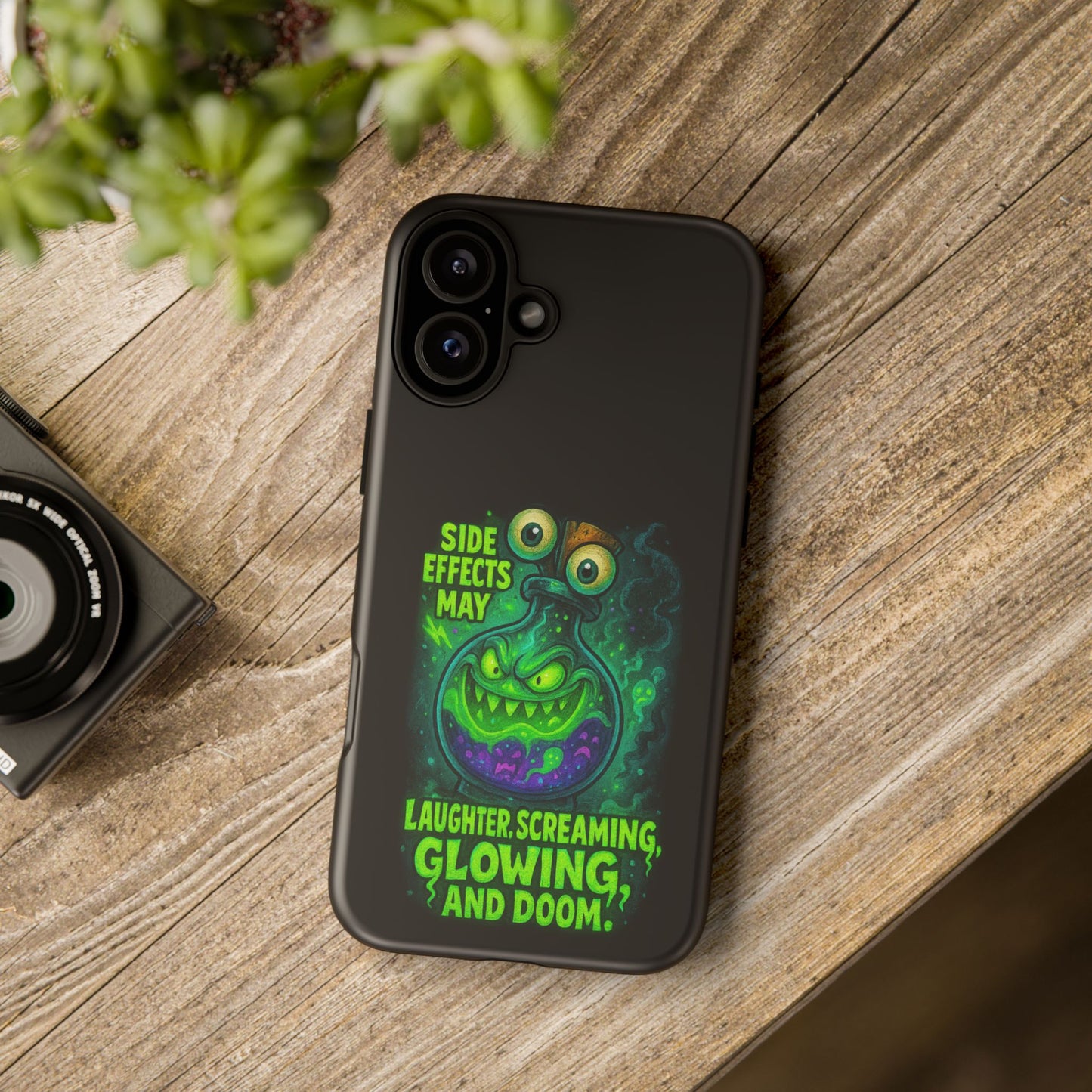 Phone Case — 'Side Effects May Include Laughter, Screaming, Glowing, and Doom' Neon Monster