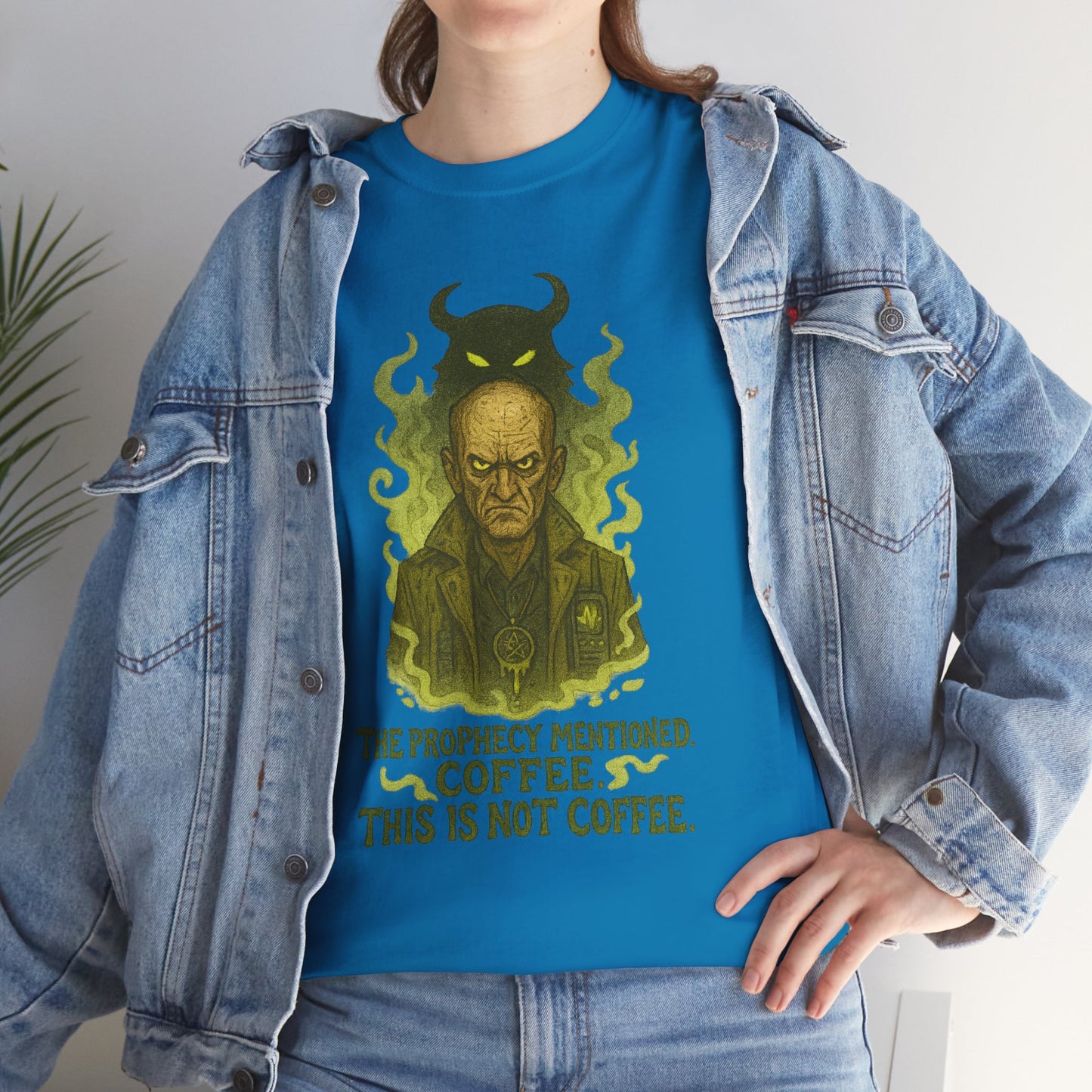 Prophecy Mentioned Coffee Illustration Tee | Funny Demon Barista Shirt