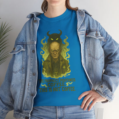 Prophecy Mentioned Coffee Illustration Tee | Funny Demon Barista Shirt