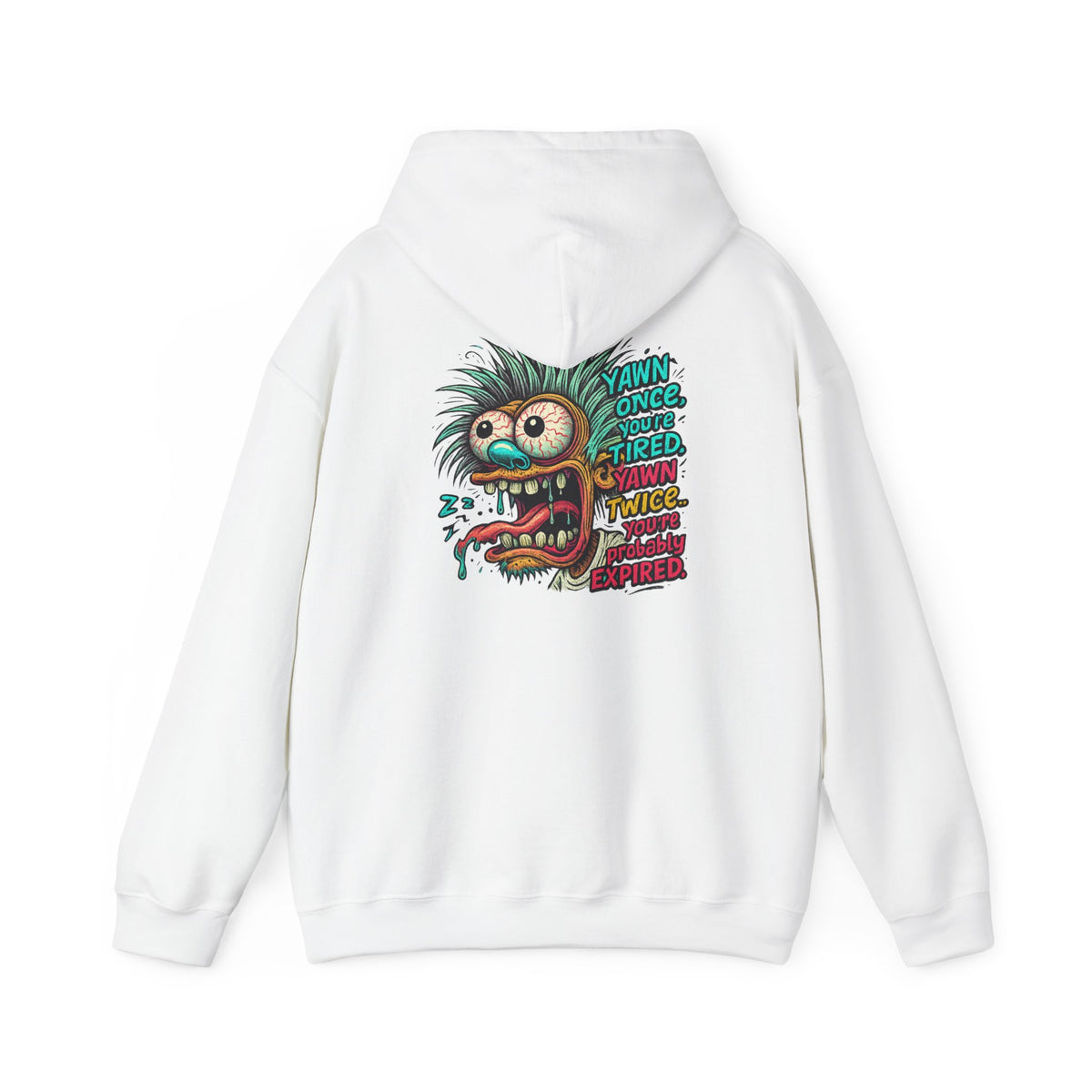 Skater Monster Graphic Hoodie — “Yawn Once, Yawn Twice, Never Appear” Retro Skate Pullover