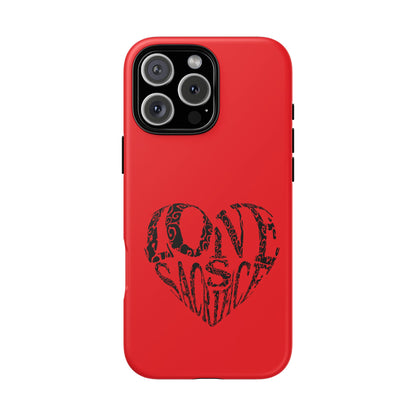 Red 'Love Justice' Heart Phone Case — Protective iPhone Cover, Valentine’s Gift