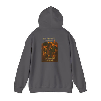 Graphic Hoodie - 'Not All Heroes Stand Tall' Badge & Vintage Group Art Pullover