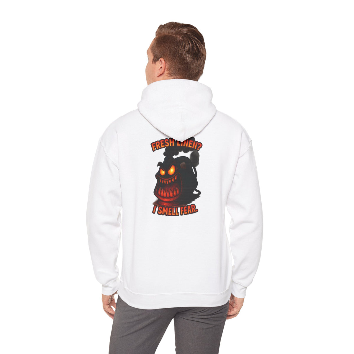 Horror Hoodie — 'Freshly Blended I Smell Fear' Graphic Back Sweatshirt