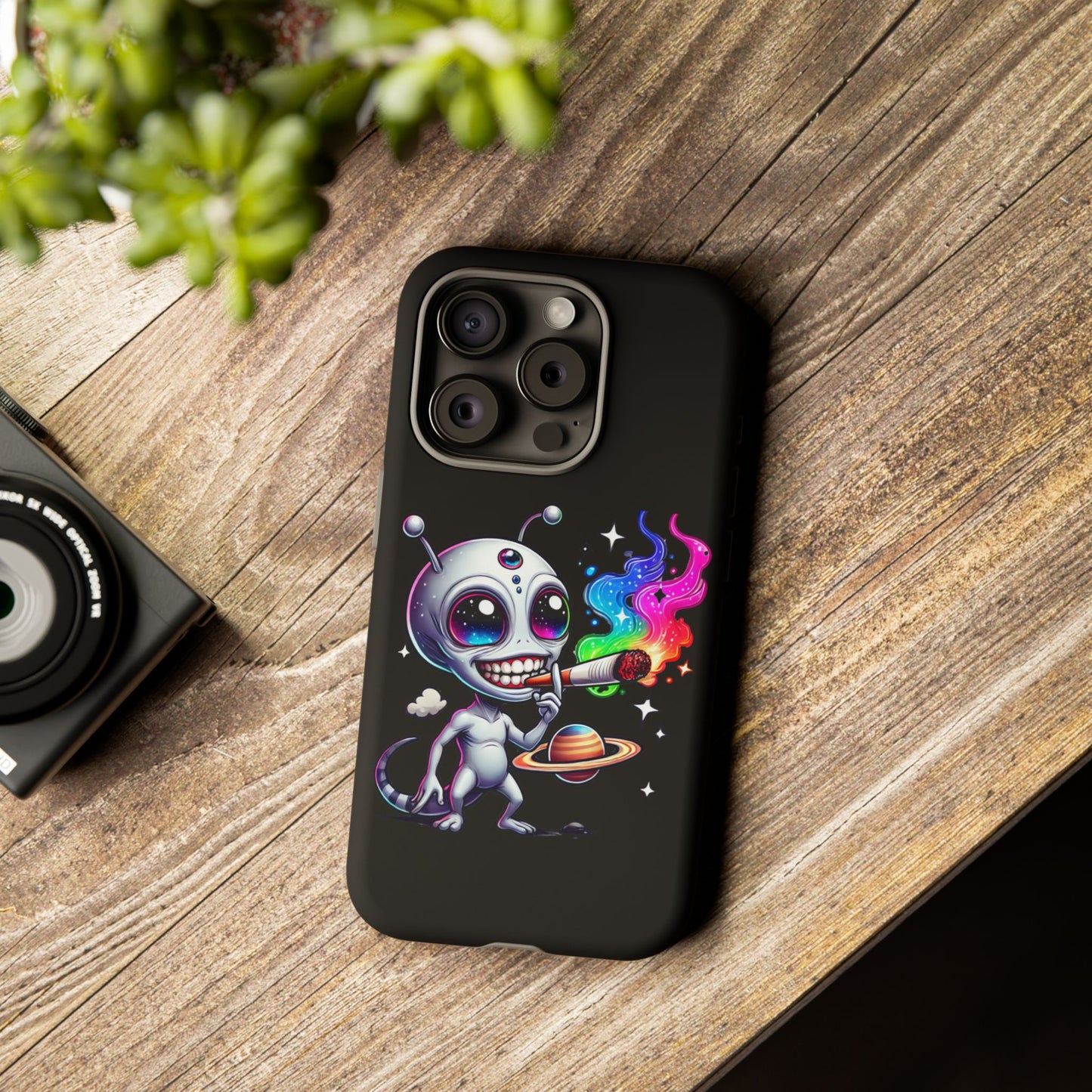 Alien Smoking Rainbow Galaxy Phone Case — Cute Cosmic Art Tough Case