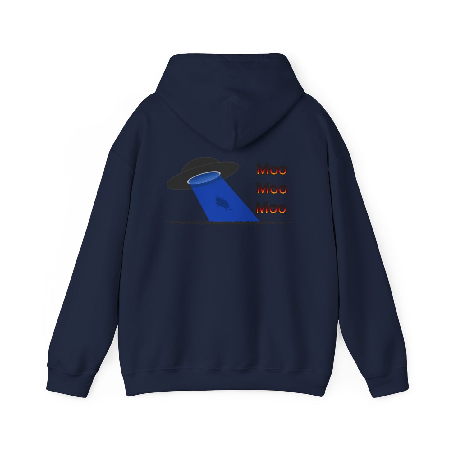 UFO Cow Abduction Hoodie - 'Moo Moo Moo' Graphic Hooded Sweatshirt