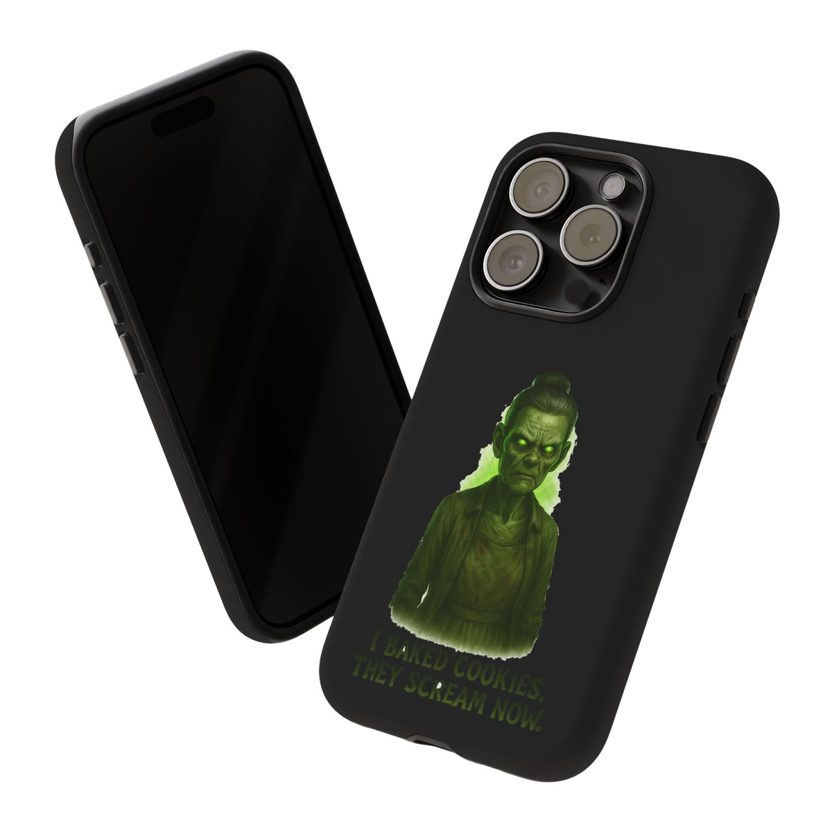 Spooky Green Ghost Phone Case — "I Baked Cookies, They Scream Now" Horror iPhone Cover