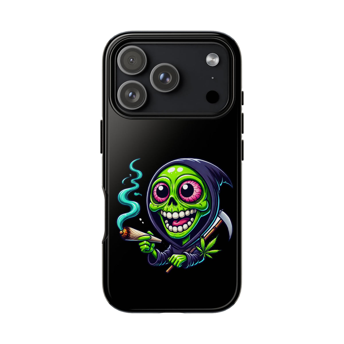 Grinning Stoner Grim Reaper Phone Case – Cannabis Skull iPhone Cover