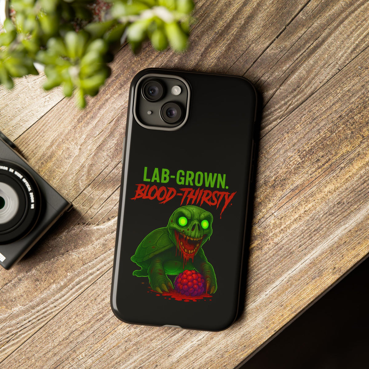 Phone Case — “Lab-Grown. Blood-Thirsty!” Green Monster Horror Design