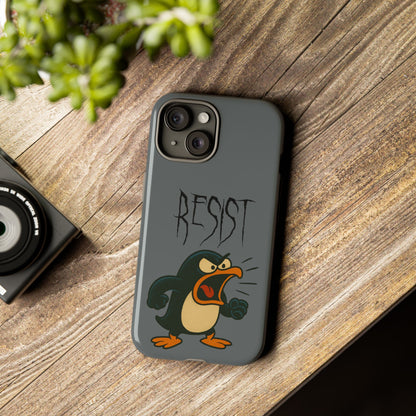Resist Angry Penguin Phone Case — Protective iPhone Case with Bold Cartoon Design