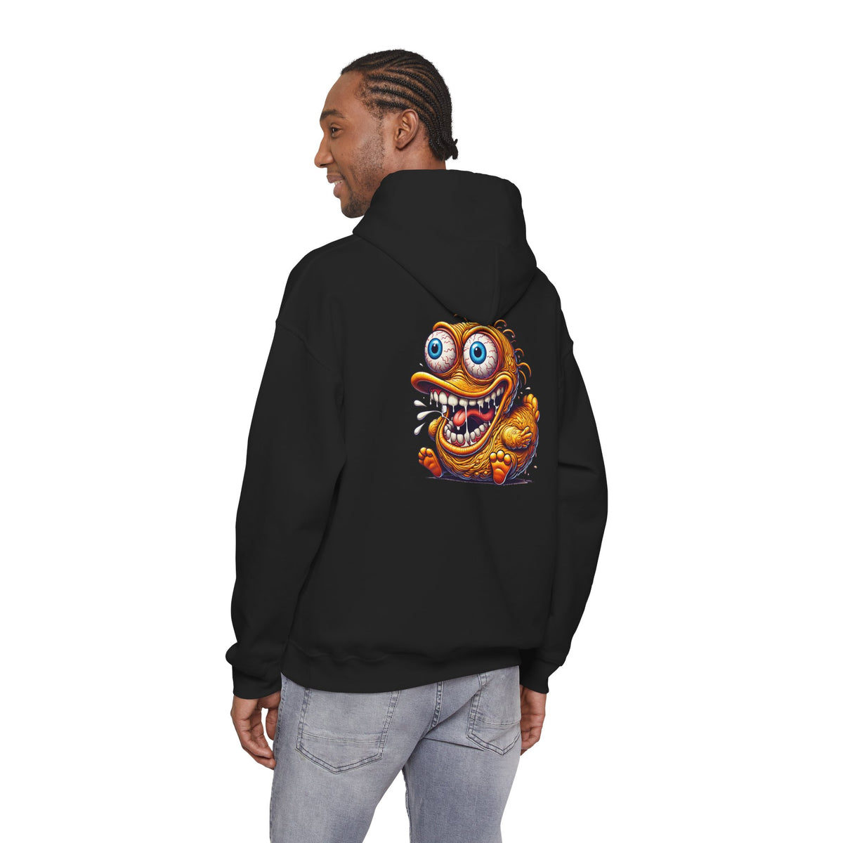 Hoodie — Whimsical Big-Eyed Monster Cartoon Back Print