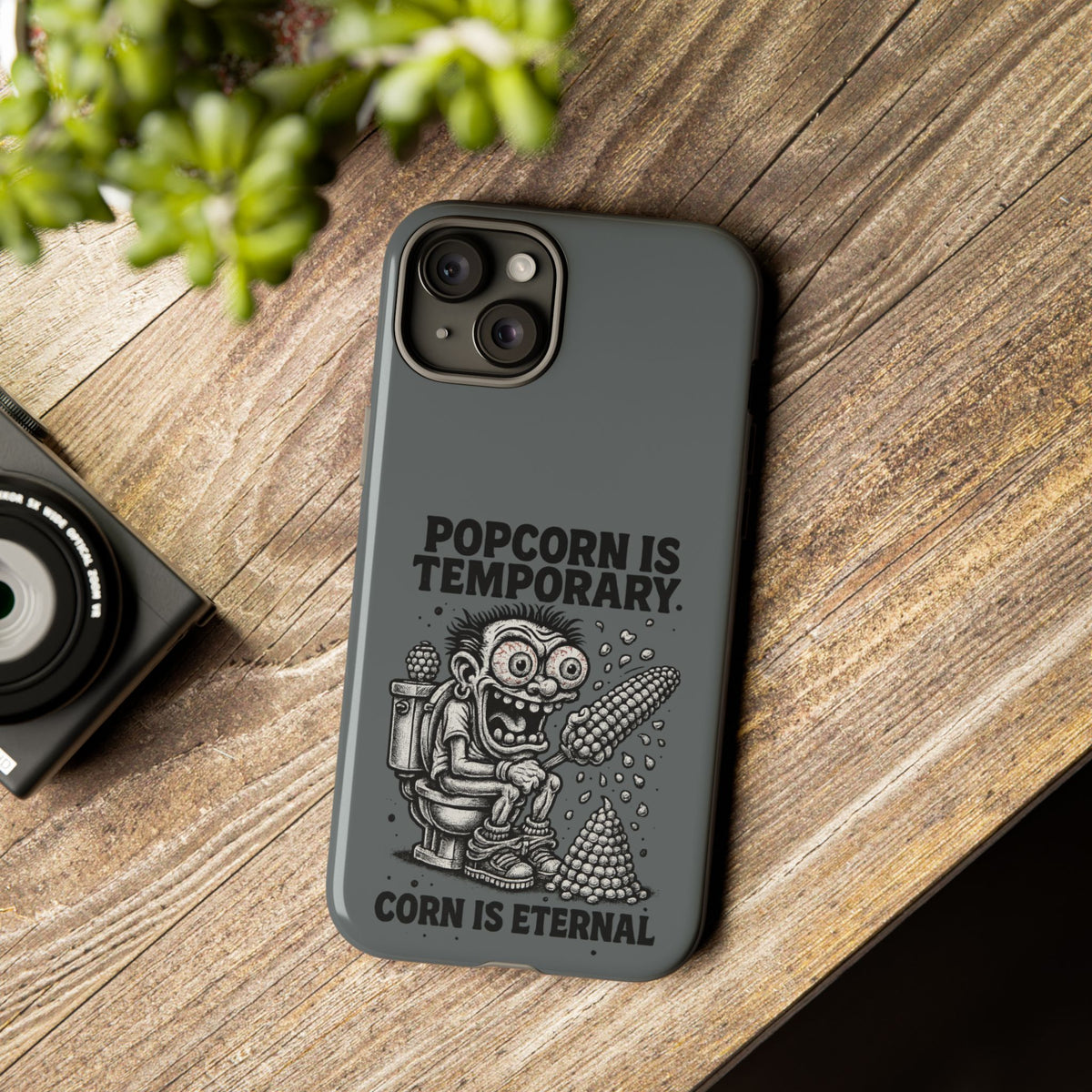 Phone Case — "Popcorn Is Temporary, Corn Is Eternal" Retro Zombie Corn Design