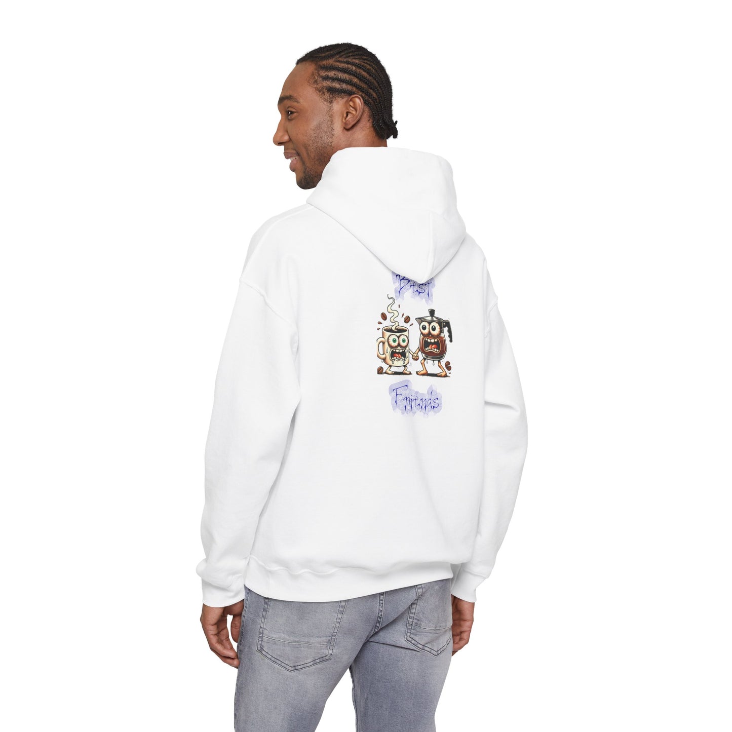 Coffee & Coffee Pot Friends Graphic Hoodie — Cute Cartoon Coffee & Coffee Pot "Best Friends" Pullover