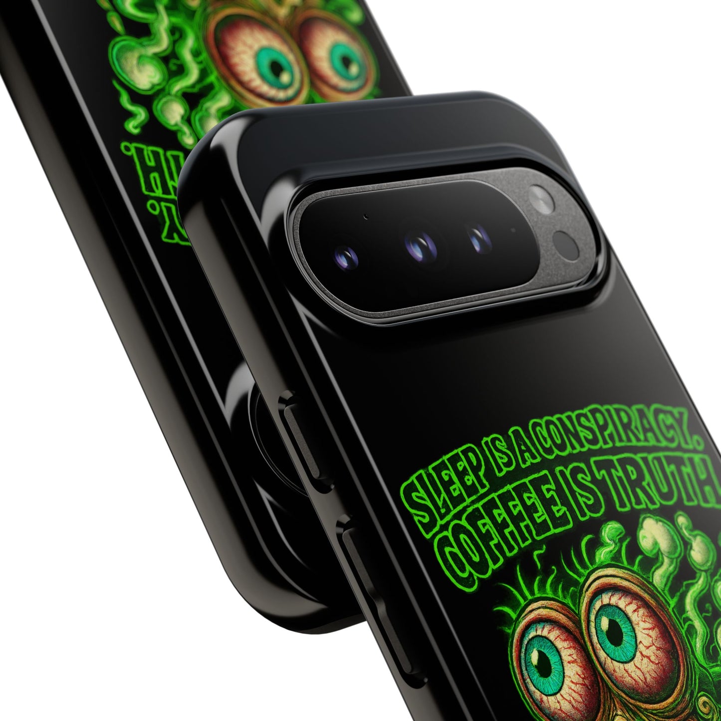 Phone Case — “Sleep Is a Conspiracy, Coffee Is Truth” Retro Monster Design
