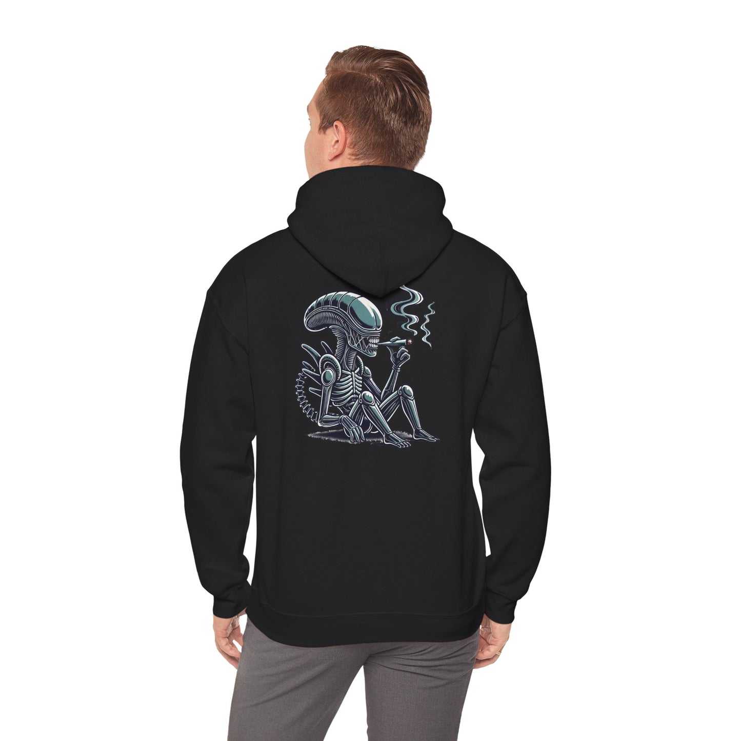 Alien Chill Hoodie – Retro Smoking Xenomorph Graphic Pullover