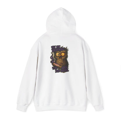 Owl With Scroll Hoodie — Vintage Spooky Owl Back Print Hooded Sweatshirt