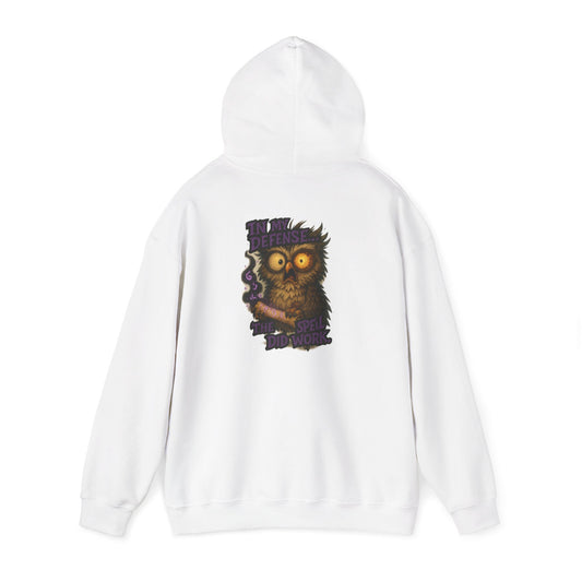 Owl With Scroll Hoodie — Vintage Spooky Owl Back Print Hooded Sweatshirt