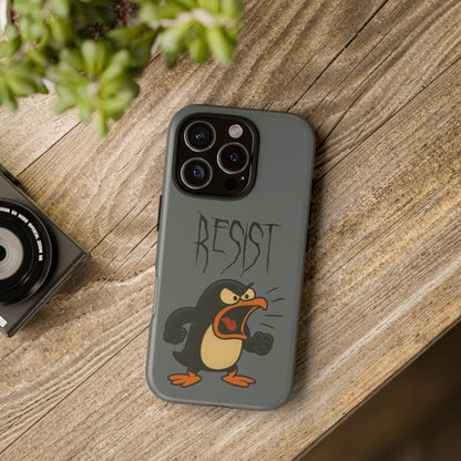 Resist Angry Penguin Phone Case — Protective iPhone Case with Bold Cartoon Design