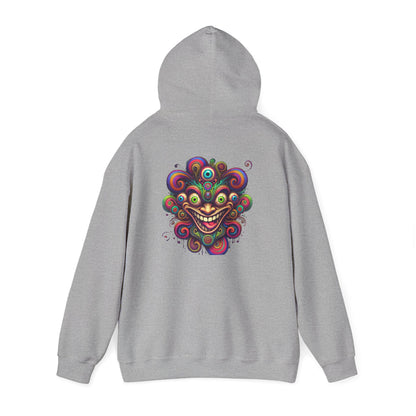 Psychedelic Smiling Jester Hoodie – Colorful Trippy Festival Sweatshirt