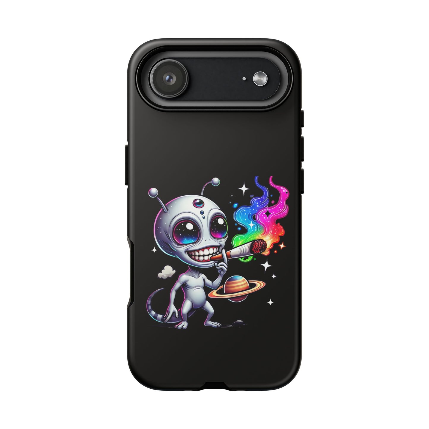 Alien Smoking Rainbow Galaxy Phone Case — Cute Cosmic Art Tough Case